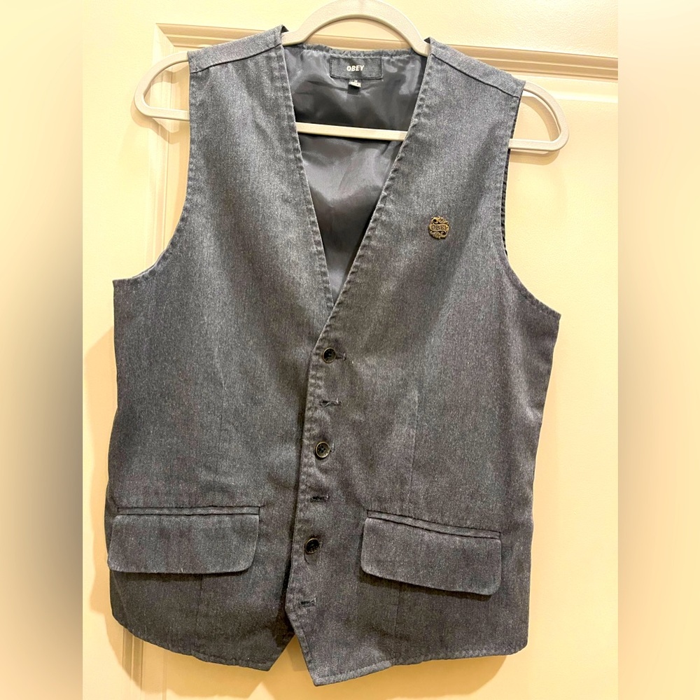 Men’s OBEY Grey Button Up Vest